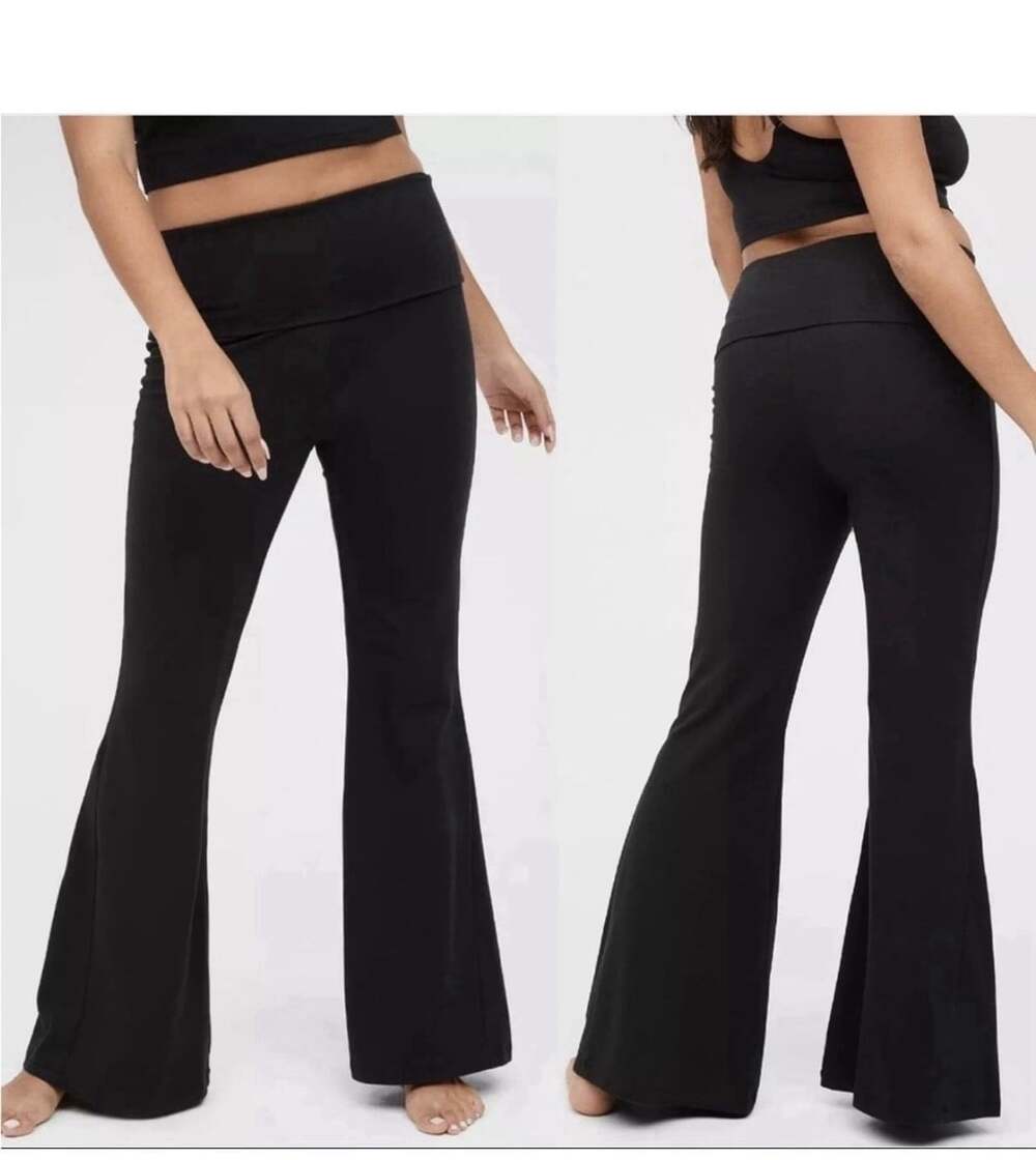 Offline by Aerie OG Super Flare Foldover Hi-Rise Leggings - XS Black Short, NWT